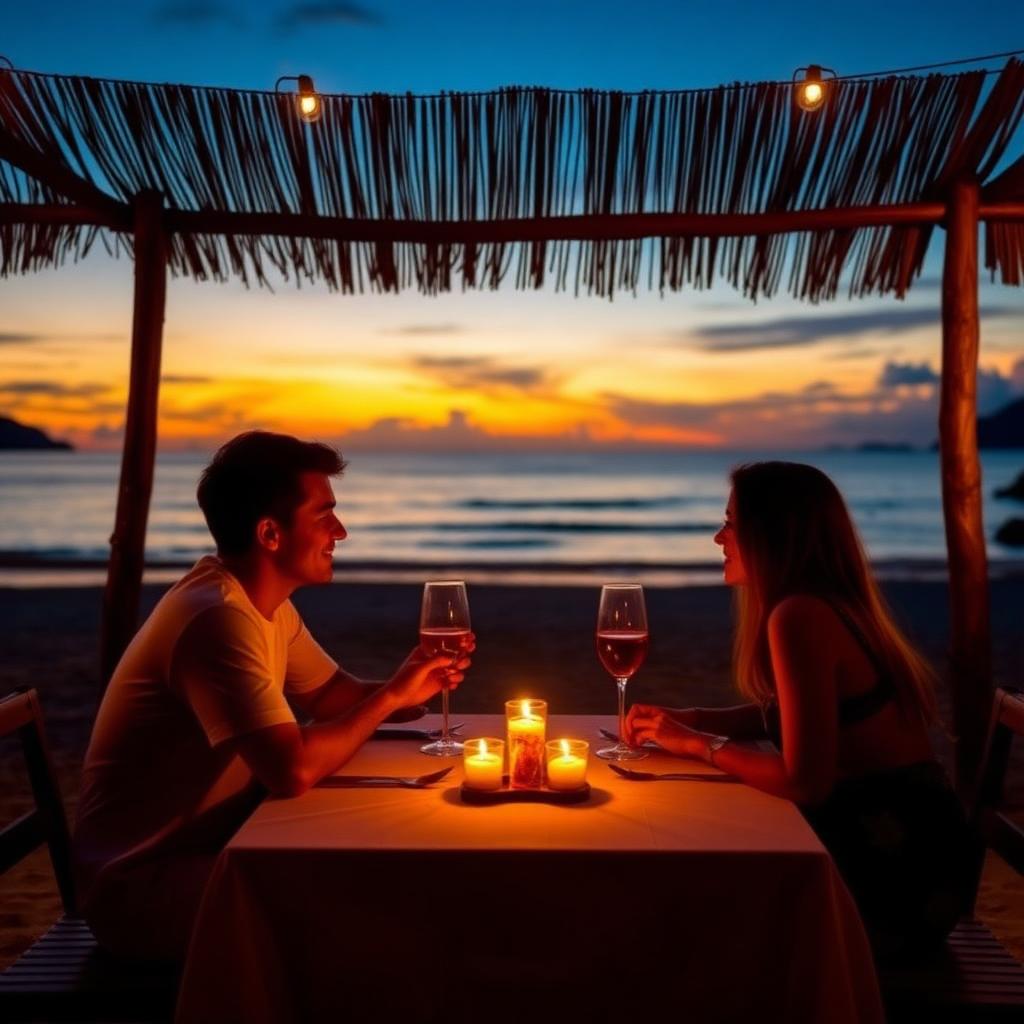 Couple dining at sunset