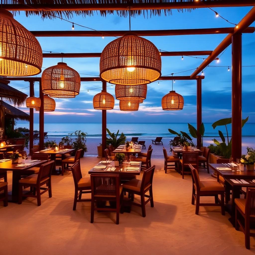 Restaurant interior at dusk